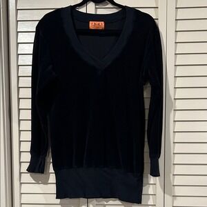 Vintage Y2K Juicy Couture Black Velvet V-Neck Sweater Size Small